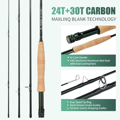 5WT 9' Fly Fishing Combo Kit - 4-Piece Rod & Pre-Spooled Reel, Travel Case