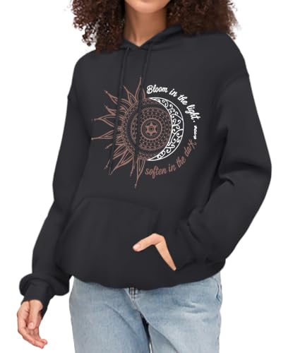 Women's Long Sleeve Hoodie Sweatshirt with Drawstring and Pockets - X-Large Black