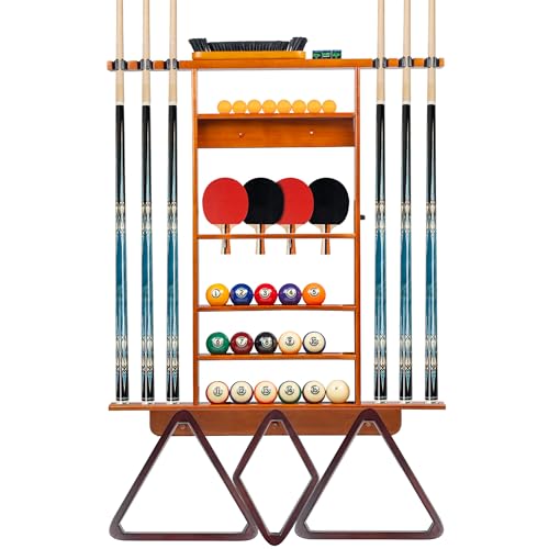 Wall Mount Billiard Cue Rack with Storage for Pool Balls & Accessories