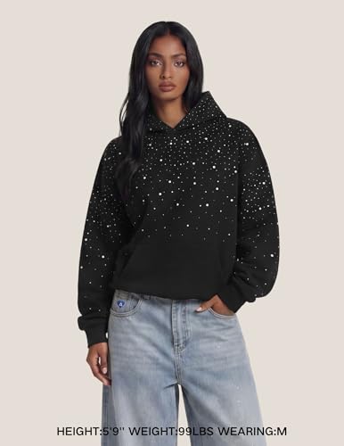 Large Rhinestone Hooded Sweatshirt for Men & Women - Black Diamond Casual Streetwear