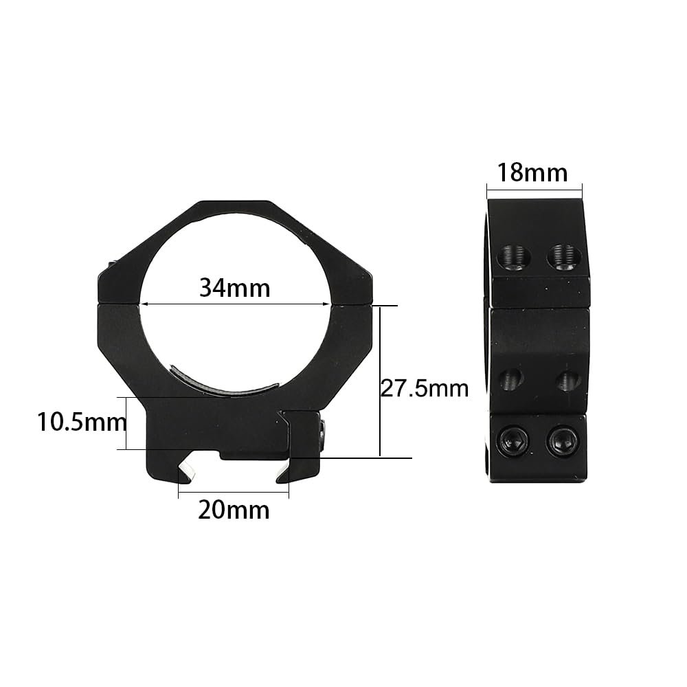 ohhunt 34mm Scope Rings Picatinny Scope Mount fit 34 mm Rifle Scope (Medium 1 inch Height)