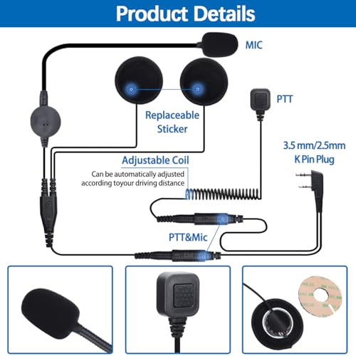 Rugged Helmet Headset with Microphone for Two-Way Radio Communication
