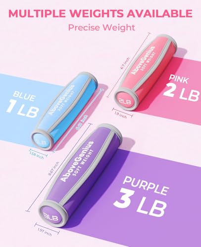 AboveGenius Soft Hand Weights Set - Blue Pink Purple 12LB for Walking & Workout
