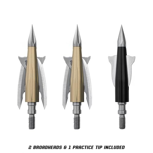 125 Grain Bowmar Archery Beast Broadheads - Fast Deploying Mechanical, Sharp Penetration, Practice Tip Included