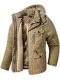 Mr.Stream Men's Khaki Winter Hooded Puffer Jacket - Windproof Sherpa Lined Coat, Large