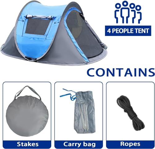 4 Person Pop Up Camping Tent - Instant Waterproof Setup, Lightweight & Durable