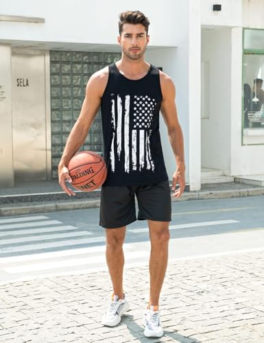 Men's American Flag Tank Top Graphic Casual Workout Shirt XX-Large Black