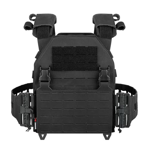 One Size Tactical Training Vest with PALS System - Black, Adjustable Straps