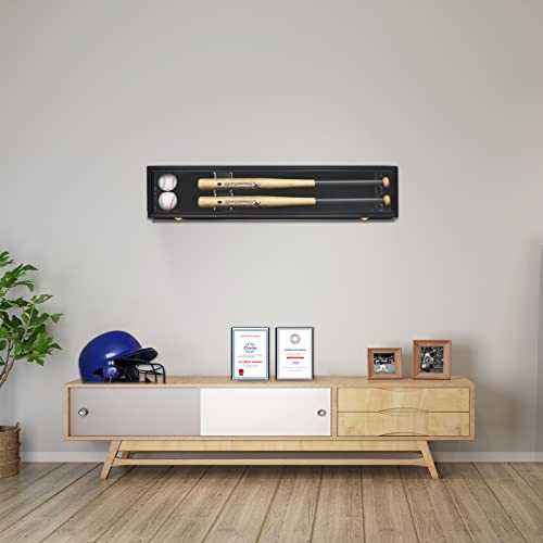 HOROW Double Black Baseball Bat Display Case Wall Mount with UV-Proof Acrylic & Lock