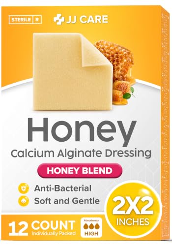 Honey Calcium Alginate Wound Dressing 12 Count - Medical Grade, Non-Adherent