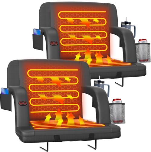 Suteck 25-inch 2-Pack Heated Stadium Seats for Bleachers with Dual Heat Control, Waterproof & Adjustable