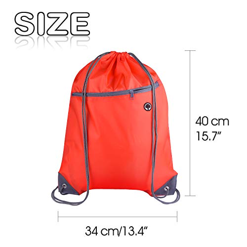 Red Drawstring Backpack Bags 12 Pack with Zipper & Headphone Hole - Durable Polyester