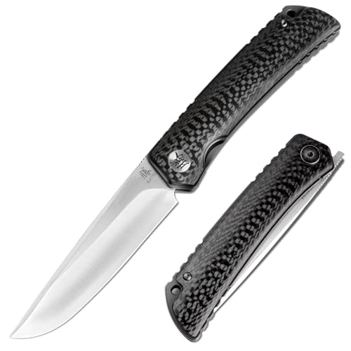Black Carbon Fiber Handle Folding Knife 154CM Steel, 3.5" Blade, Liner Lock, Camping & Hiking