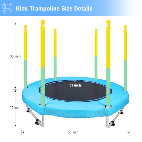 55-Inch Indoor & Outdoor Kids Trampoline - Safe Toddler Jumping Play