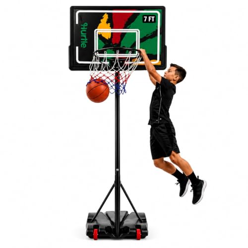 Kids Portable Adjustable Basketball Hoop - 7 FT, Red/Green, Indoor Outdoor Play
