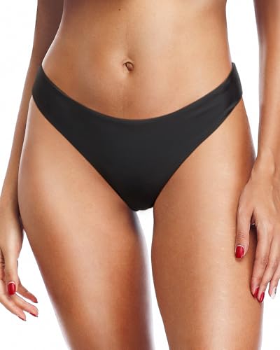 Women Low Rise High Cut Bikini Bottoms Small Black Bathing Suit Bottoms
