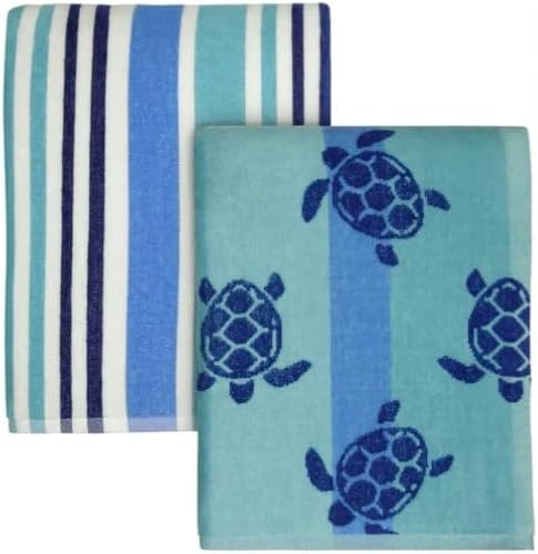 Stripe Cotton Beach Towels - Soft, Quick-Drying & Absorbent | 2-Pack in Teal