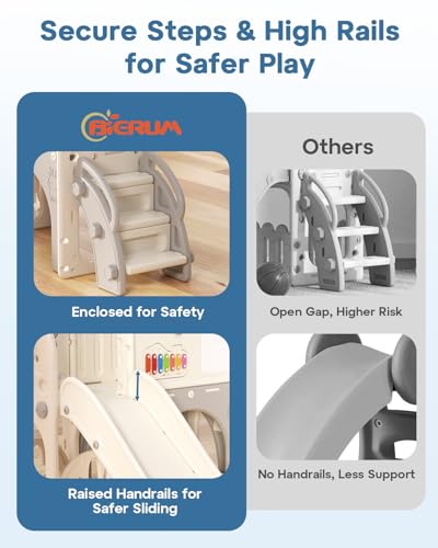 BIERUM Toddler Slide Set 13-in-1 Playground for Ages 1-3 Cream & Gray