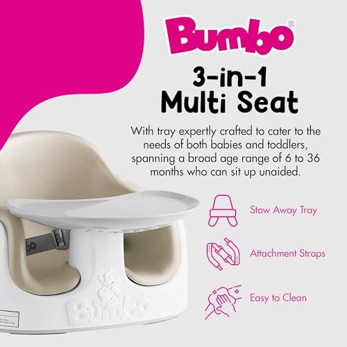 Bumbo 3-in-1 Portable Infant Booster Seat with Tray - Taupe, 1 Pack, 6-36 Months