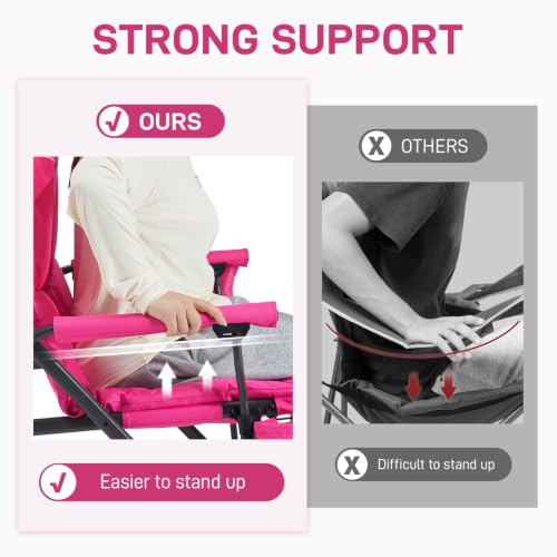 Ever Advanced Pink Oversized Padded Camping Chair for Women, Heavy Duty 500lbs Capacity