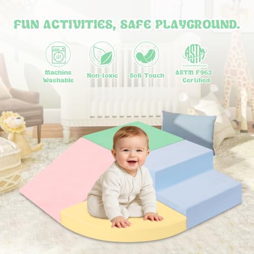 Foam Baby Climbing Blocks Set - 4-Piece Toddler Play & Development Toys - Blue/Pink