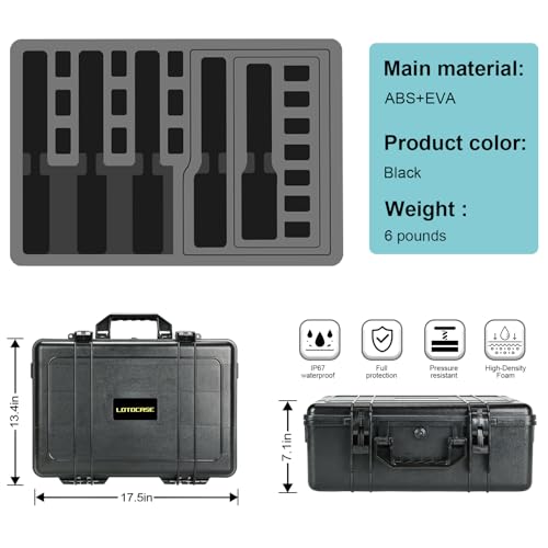 LOTOCASE Black 5-Pistol Gun Case & 16 Magazine TSA-Approved Waterproof Hard Case