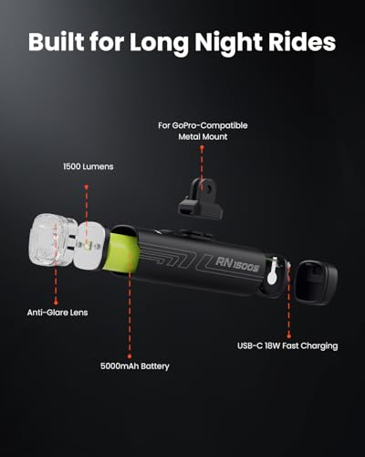 1500 Lumen Bike Front Light with Remote, Waterproof, USB Rechargeable