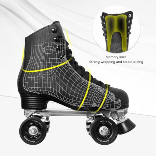MonSports Adult & Kids Roller Skates for Indoor & Outdoor Use - Black, White, Derby Style, Women's 14 / Men's 13