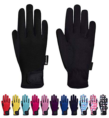 Kids Horse Riding Gloves - Black, Size S (Ages 6-8) - Equestrian Gloves for Kids