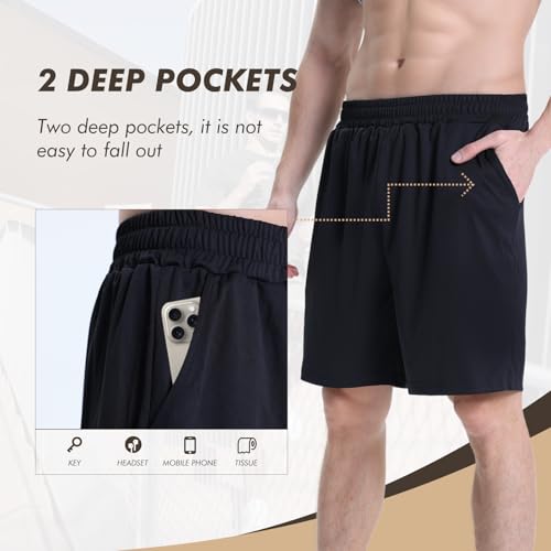 Men's Athletic Shorts with Pockets - Quick Dry Gym Workout Shorts XX-Large / Black, Dark Grey, Navy Blue, Light Grey, Royal Blue, Dark Green, Wine