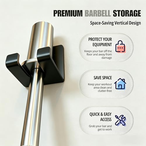 SIWOOD Black Wall-Mount Olympic Barbell Hanger for Bars Under 33mm Diameter - 1 Hook