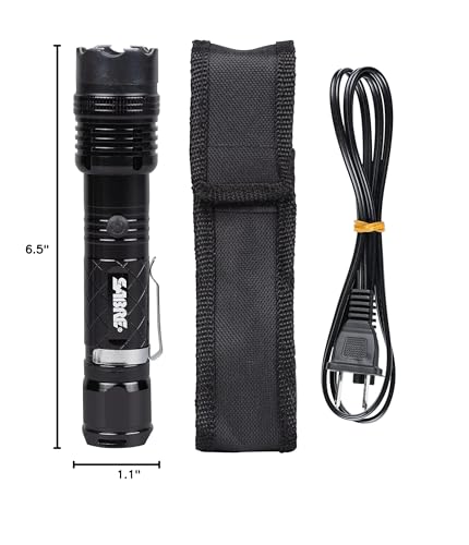 SABRE 2-in-1 Tactical Stun Gun with LED Flashlight, Self Defense Stun Gun with 2.517 µC Charge Produces Intolerable Pain, 130 Lumen LED Light, Safety Switch, Belt Holster, Rechargeable Battery
