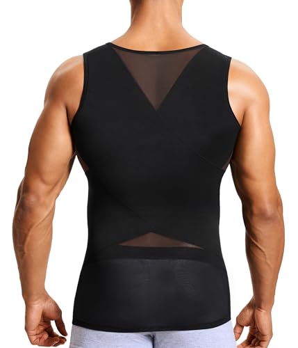 Mens Compression Tank Top Shapewear Body Shaper Vest XL Black - Tummy Control