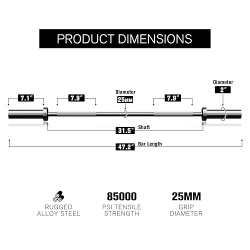 RitFit 4ft Olympic Barbell with Collars, Silver, 2 Inch Capacity, Strength Training