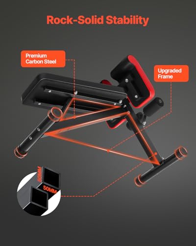 VEVOR Adjustable Foldable Roman Chair Hyperextension Bench for Full Body Workout - Black+Red, 330LB Capacity