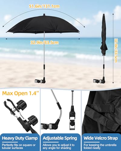 HaSteeL 2 Pack Black Folding Camping Chairs with Detachable UV Umbrellas, Portable Beach & Lawn Chairs, Supports 275lbs