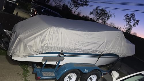 Nukugula Waterproof Boat Cover 17-19ft V-Hull Tri-Hull for 96" Beam, Gray