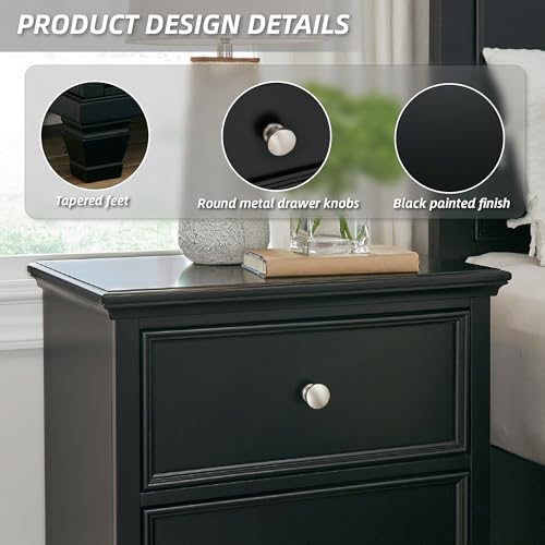 Tall Black Farmhouse Nightstand with 2 Drawers - Signature Design Ashley
