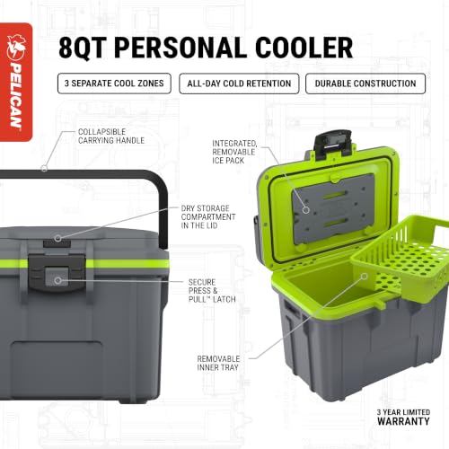 Pelican 8 Quart Personal Lunch Box Cooler with Built-In Ice Pack - Dark Gray/Green