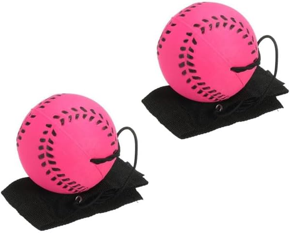 Skiennix Rose Red Baseball Bouncy Wrist Balls - Durable Rubber Rebound Balls on Elastic String | 2-Pack