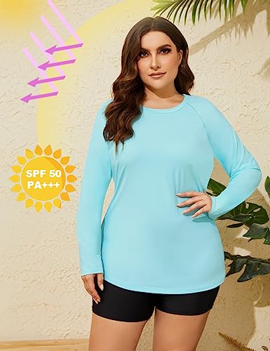 Plus Size Sun Protection Shirts for Women UPF 50+ Long Sleeve Top 3X-Large Green