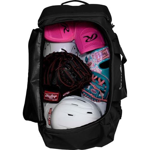 Duffel Equipment Bag for Baseball & Softball - Large Storage with Bat & Shoe Compartments - Black