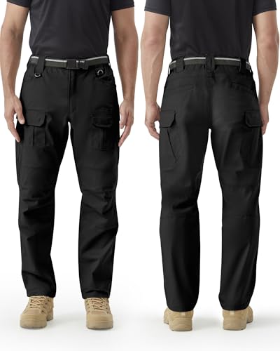 Men's Tactical Work Pants with Removable Knee Pads - Water-Resistant Cargo, 36W x 30L, Black