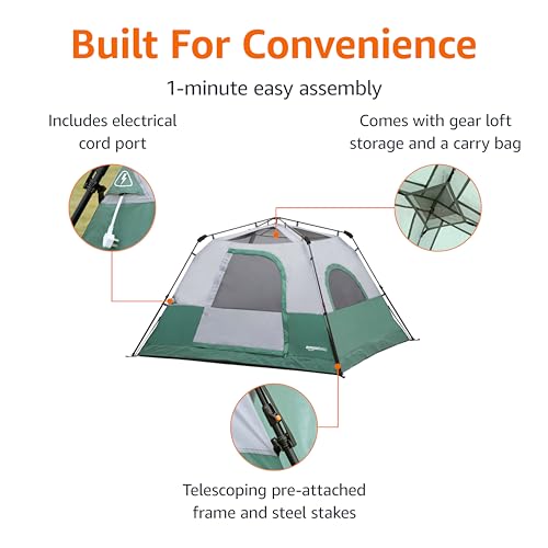 4-Person Camping Tent with Rainfly - Weather-Resistant, Quick Setup by Amazon Basics