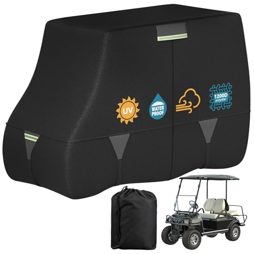 Black Golf Cart Cover Waterproof 1200D Solution-Dyed Fit for 2+2 Passengers