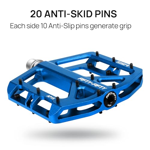 FIFTY-FIFTY Blue Mountain Bike Pedals Aluminum Flat Non-Slip Durable
