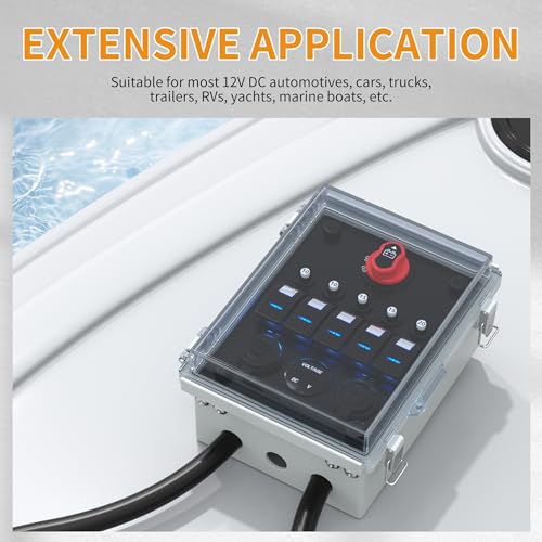 Joinfworld Waterproof 12V 5-Gang Rocker Switch Panel with USB & Volt Meter