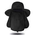 Men's Sun Protection Fishing Hat with Removable Neck Flap Face Cover - Black