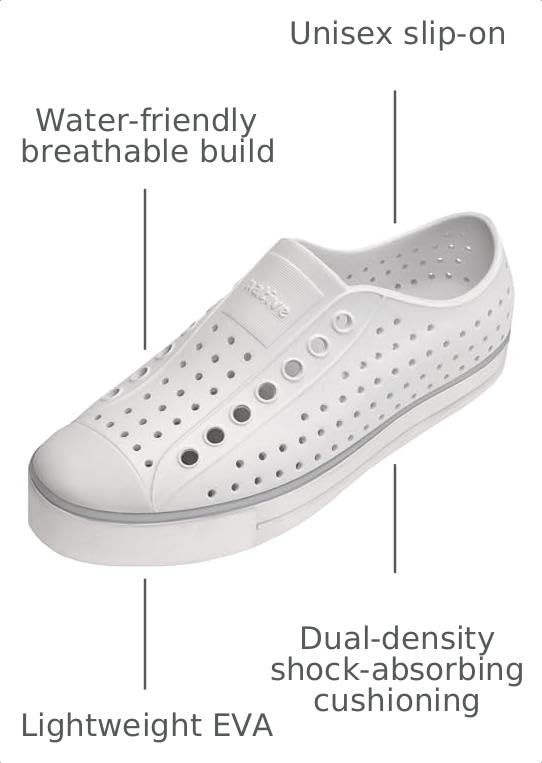Native Shoes Unisex Jefferson Arc Wanderfoam Sneakers - Shell White & Whisper White, US 7 Women / US 5 Men