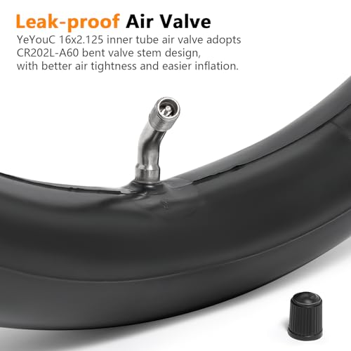 16x2.125 Bike Inner Tube with Bent Valve Stem - Compatible with 16 Inch Bikes, Electric Bicycles, Motorcycles, Kids Bikes - 2 Pack